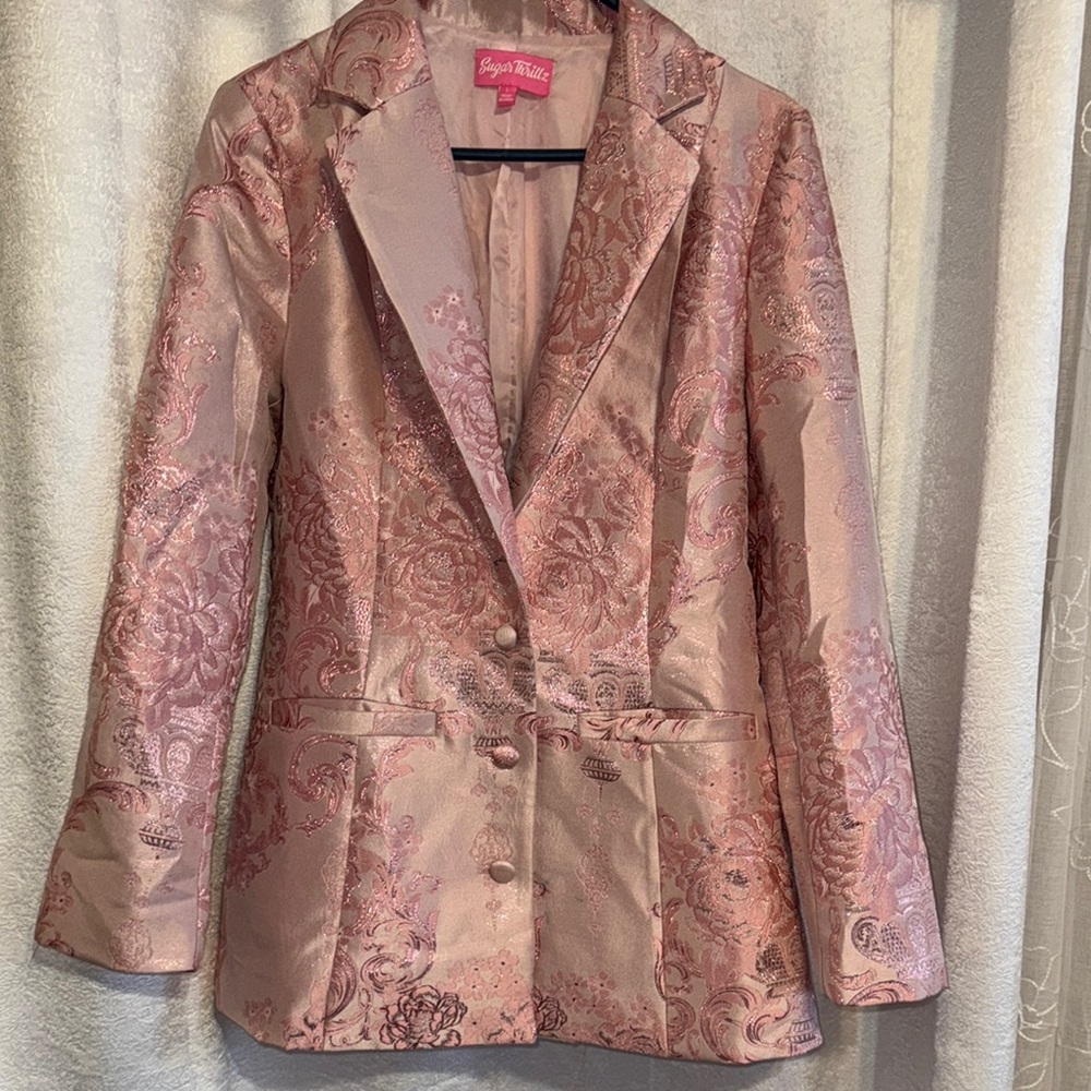 Elegant Pink Brocade Women's Blazer